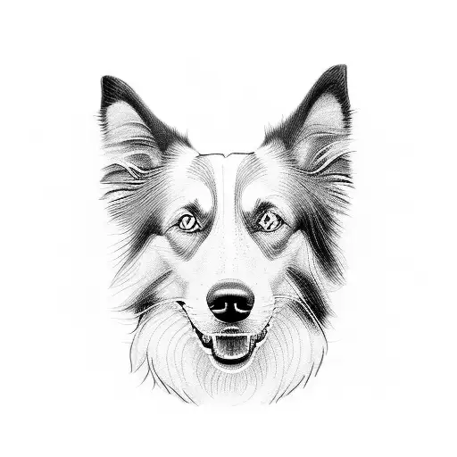 border collie dog beautiful, black and white, nature tattoo design idea