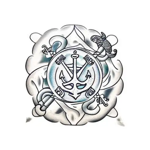 blonde mermaid scallop shell nautical anchor pirate wheel tattoo design idea