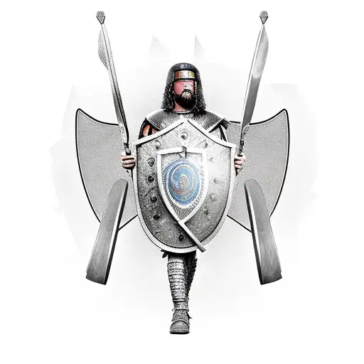 roman warrior with shield and spear tattoo design idea