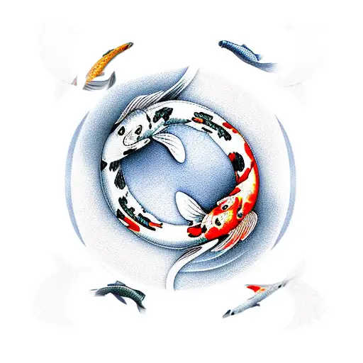 Two Koi Fish Spinning in Ying and Yang Pattern tattoo design idea