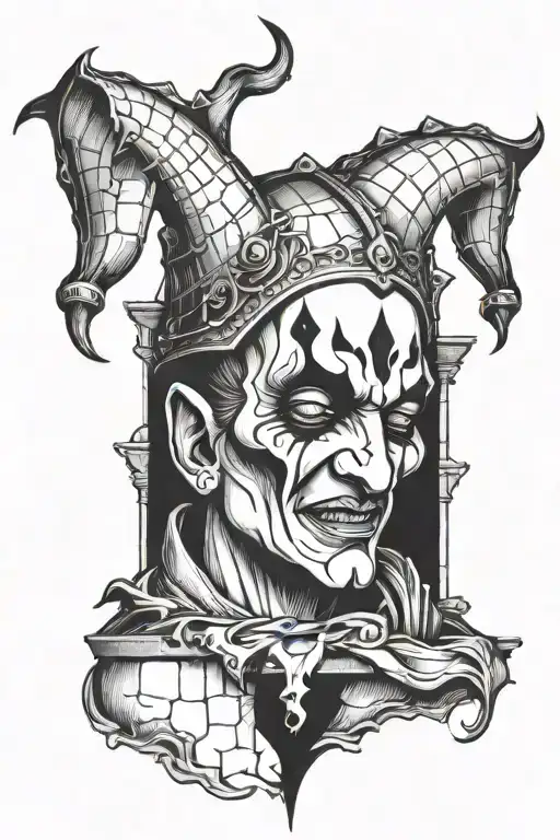 jester crying in a tower tattoo design idea