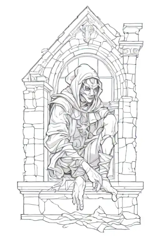 jester crying in a window of a crumbling tower tattoo on calf tattoo design idea