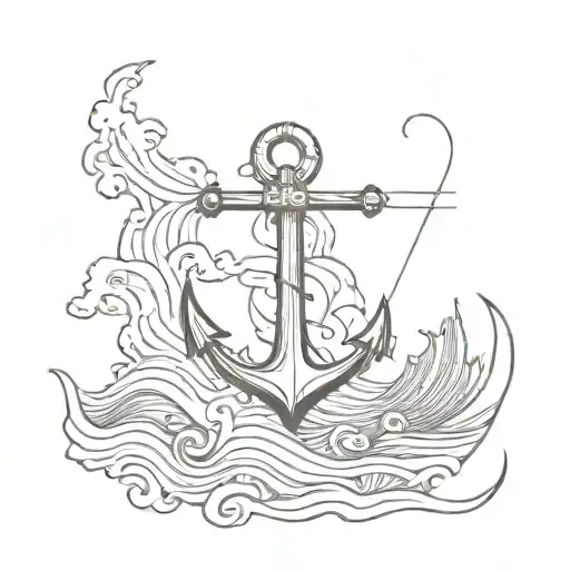 Waves and anchor tattoo design idea
