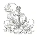 Waves and anchor tattoo design idea