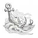 Waves and anchor tattoo design idea