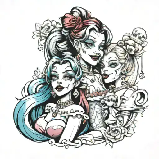 Harley Quin y princesas disney princess tattoo design idea