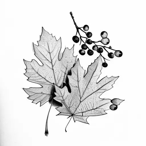 bouquet of Saskatoon berries, maple leaves, juniper branches with berries and eucalyptus  tattoo design idea