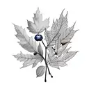 bouquet of Saskatoon berries, maple leaves, juniper branches with berries and eucalyptus  tattoo design idea