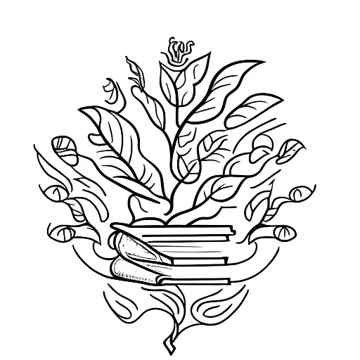 A minimalist tattoo of a coffee plant growing out of an open book, symbolizing growth and knowledge tattoo design idea