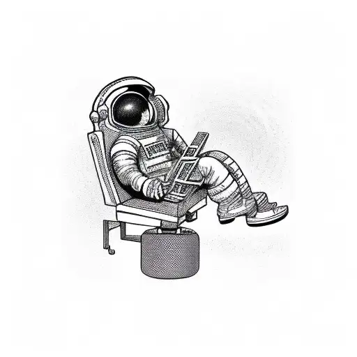 Astronaut sitting on top of a vintage radio, tuning into the sounds of the universe tattoo design idea