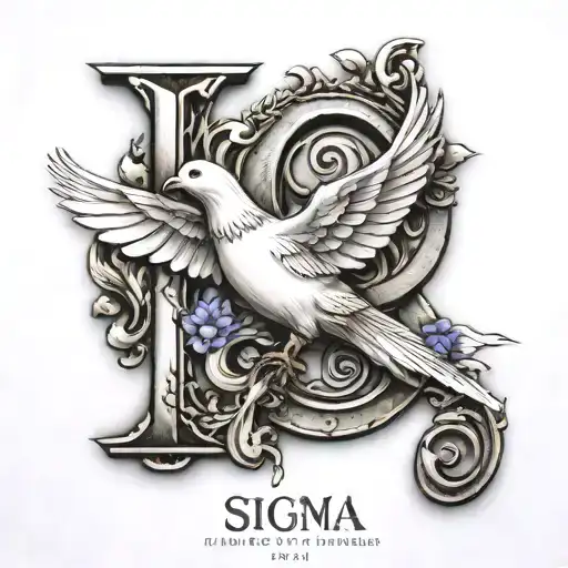 sigma greek letter with old English number 2 and a dove in the background  tattoo design idea