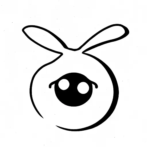 2D white rabbit with big black alien eye side view tattoo design idea
