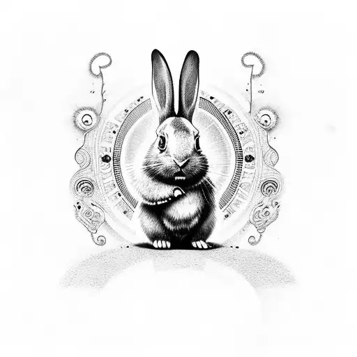 2D white rabbit with big black alien eyes tattoo design idea