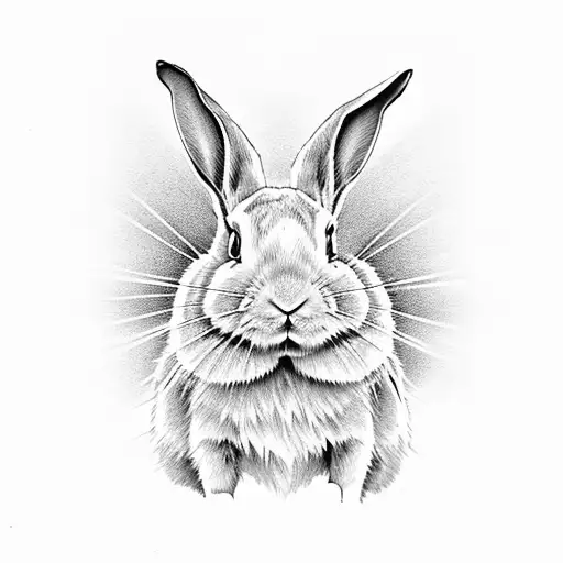 2D white rabbit with big black alien eye side view tattoo design idea