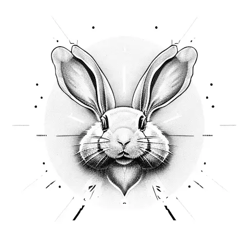 2D white rabbit with big black alien eyes tattoo design idea