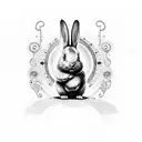 2D white rabbit with big black alien eyes tattoo design idea