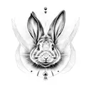 2D white rabbit with big black alien eyes tattoo design idea