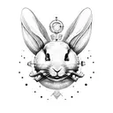 2D white rabbit with big black alien eyes tattoo design idea