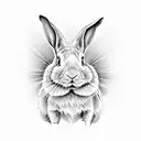 2D white rabbit with big black alien eye side view tattoo design idea