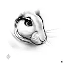 2D white rabbit with big black alien eye side view tattoo design idea