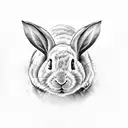 2D white rabbit with big black alien eye side view tattoo design idea