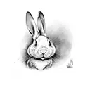 2D white rabbit with big black alien eye side view tattoo design idea