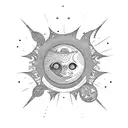 arabic moon, sun, and stars tattoo design idea