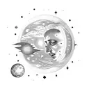 arabic moon, sun, and stars tattoo design idea