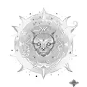 arabic moon, sun, and stars tattoo design idea