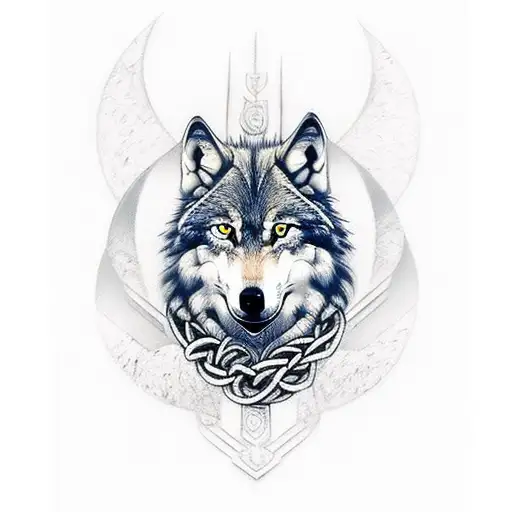 Wolf with Viking stuff tattoo design idea