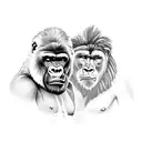 Gorilla fighting with a lion  tattoo design idea