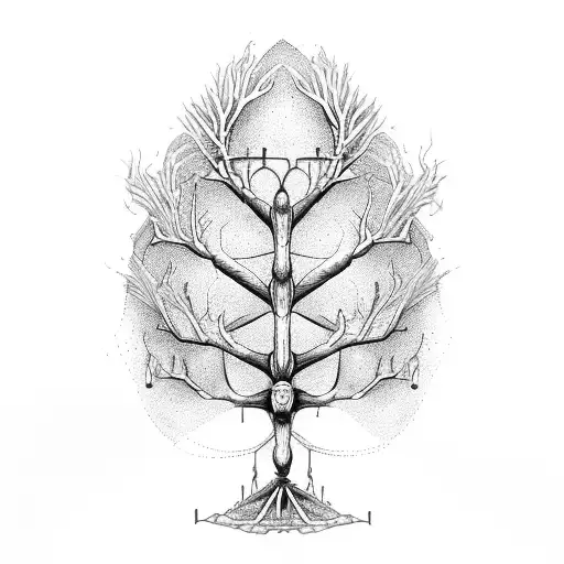 dna strand with human skeleton with tree with evolution  tattoo design idea