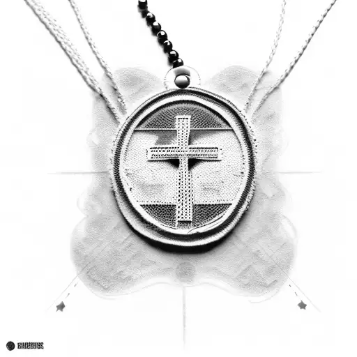 interlinked cross with military dog tags hanging from the cross tattoo design idea