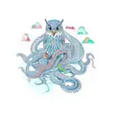 sleeve with octopus, goose, owl and fox tattoo design idea