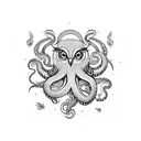 sleeve with octopus, goose, owl and fox tattoo design idea