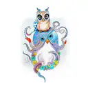 sleeve with octopus, goose, owl and fox tattoo design idea