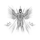 a microrealism version of the falling od icarus, but the image is reflected so there's two icarus" tattoo design idea