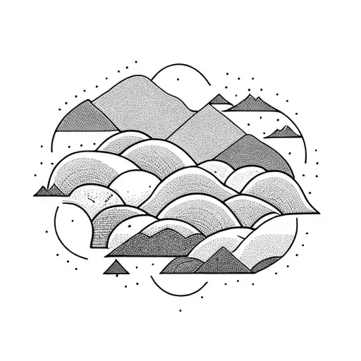 nature based minimal tattoo, with waves, mountains, lines only tattoo design idea