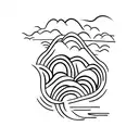 nature based minimal tattoo, with waves, mountains, tattoo design idea