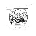 nature based minimal tattoo, with waves, mountains, tattoo design idea