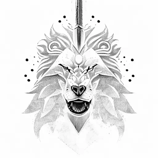 fire lion ice wolf sword in the middle and an eagle tattoo design idea