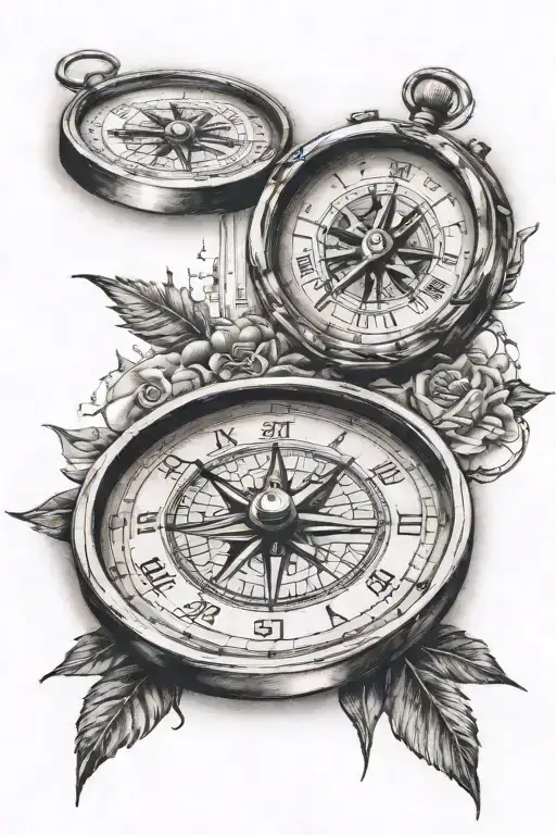 clock and compass Los Angeles skyline tattoo design idea
