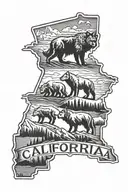California state outline filled Los angles with wolf pack tattoo design idea