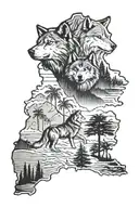 California state outline filled Los angles with wolf pack tattoo design idea