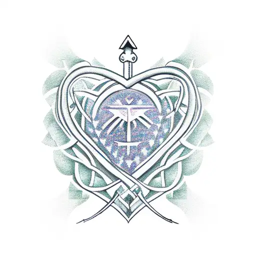 Sagittarius symbol, Aquarius symbol, and leo symbol intertwined in a heart shaped rose vines tattoo design idea