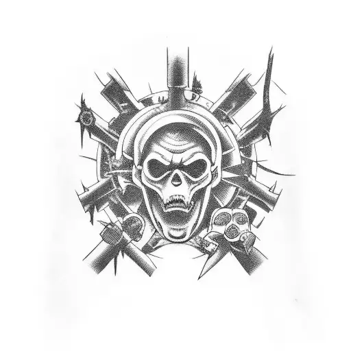 A horror-themed tattoo featuring iconic video game characters surrounded by JDM car parts tattoo design idea