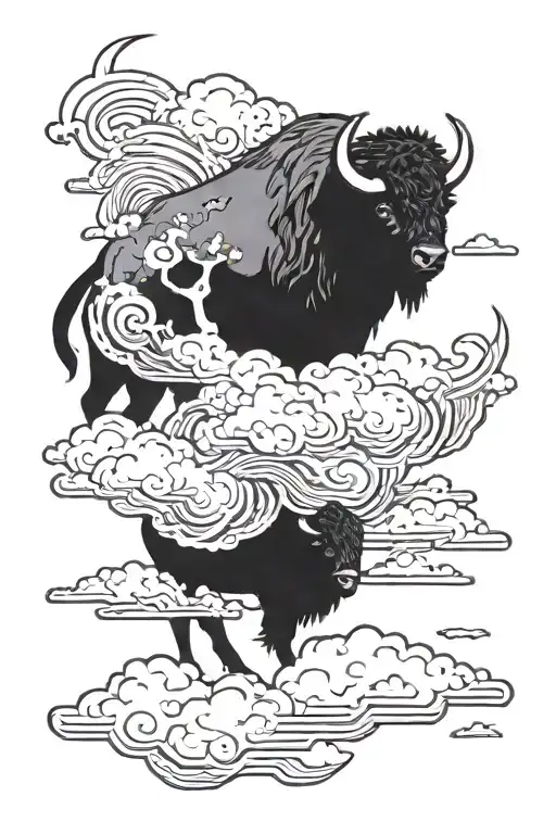 buffalo surrounded by tornado forming the shape tattoo design idea