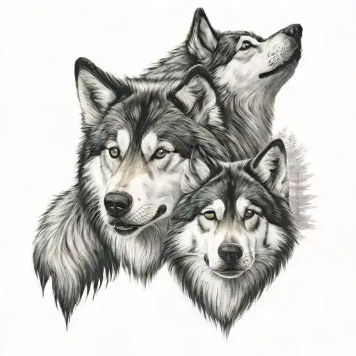 malamute 2 wolves skoll tattoo design idea