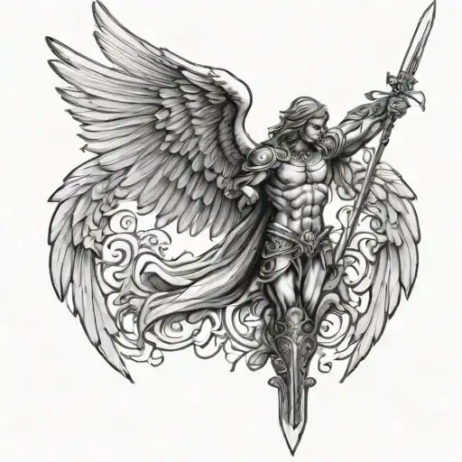 micheal the archangel wings and sword tattoo design idea