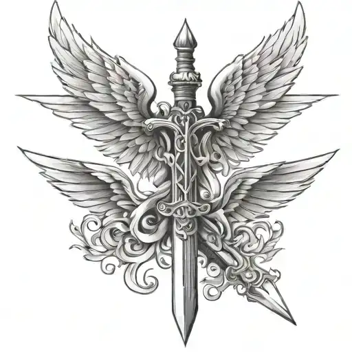 wings and sword with cross as sword handle tattoo design idea
